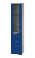 LE - 44 skříň léková prosklená, levá, korpus šedý, dvířka královská modř